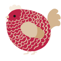 A crimson and beige chicken with a lace pattern