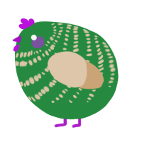 A viridian and beige chicken with a bar pattern