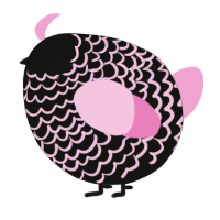 A black and pink chicken with a lace pattern