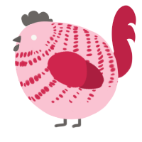 A rose and crimson chicken with a bar pattern