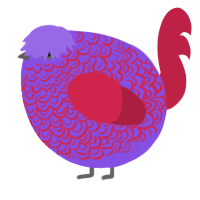 A blurple and crimson chicken with a double-lace pattern