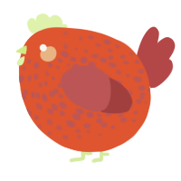 A vermilion and red chicken with a speckle pattern