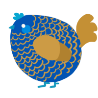 A ultramarine and gold chicken with a lace pattern