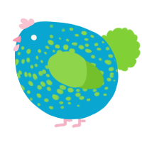A cerulean and grass chicken with a speckle pattern