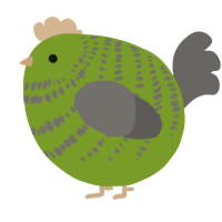 A chartreuse and grey chicken with a bar pattern