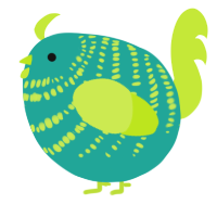A turquoise and lime chicken with a bar pattern