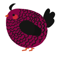 A maroon and black chicken with a lace pattern