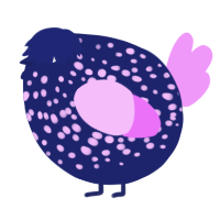 A navy and lavender chicken with a speckle pattern