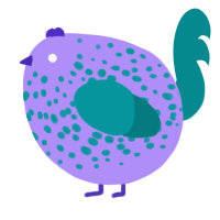 A lilac and teal chicken with a speckle pattern
