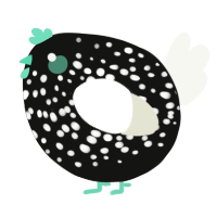 A black and white chicken with a speckle pattern