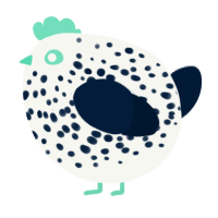 A white and tumblr chicken with a speckle pattern