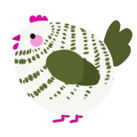 A white and olive chicken with a bar pattern