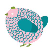 A rose and teal chicken with a lace pattern