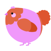A lavender and vermilion chicken with a head pattern