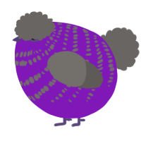 A violet and grey chicken with a bar pattern