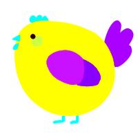 A yellow and blurple chicken
