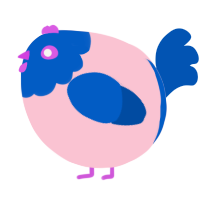 A rose and ultramarine chicken with a head pattern