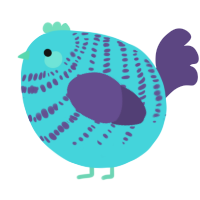 A aqua and overcast chicken with a bar pattern