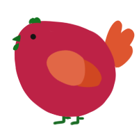 A crimson and vermilion chicken