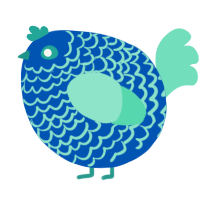 A ultramarine and mint chicken with a lace pattern