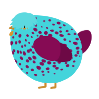 A aqua and wine chicken with a speckle pattern