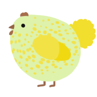 A apple and yellow chicken with a speckle pattern