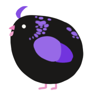 A sable and blurple chicken with a neck-speckle pattern