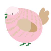 A rose and beige chicken with a bar pattern