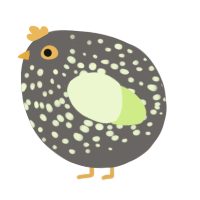 A grey and apple chicken with a speckle pattern