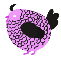 A lavender and sable chicken with a lace pattern