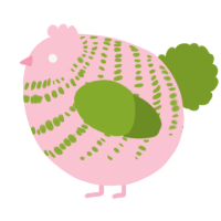 A rose and chartreuse chicken with a bar pattern