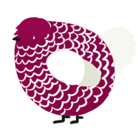 A maroon and white chicken with a lace pattern