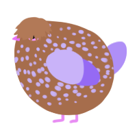 A brown and lilac chicken with a speckle pattern