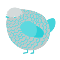 A silver and aqua chicken with a lace pattern