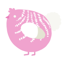 A pink and white chicken with a half-bar pattern