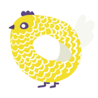 A yellow and white chicken with a lace pattern