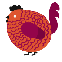 A vermilion and maroon chicken with a lace pattern