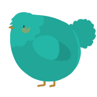 A turquoise chicken with a head pattern