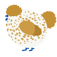 A white and gold chicken with a speckle pattern