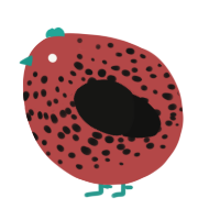 A red and black chicken with a speckle pattern