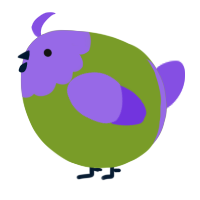 A chartreuse and blurple chicken with a head pattern