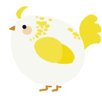 A white and yellow chicken with a neck-speckle pattern