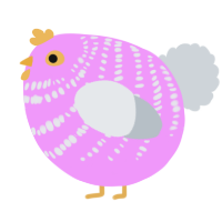 A lavender and mist chicken with a bar pattern
