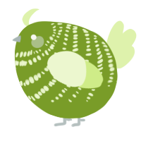 A chartreuse and apple chicken with a bar pattern