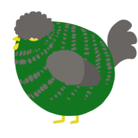 A leaf and grey chicken with a bar pattern