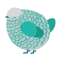 A silver and turquoise chicken with a lace pattern