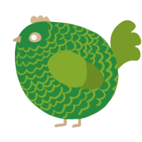 A viridian and chartreuse chicken with a lace pattern