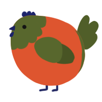 A vermilion and olive chicken with a head pattern