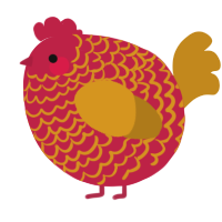 A crimson and ochre chicken with a lace pattern