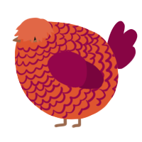 A vermilion and maroon chicken with a lace pattern